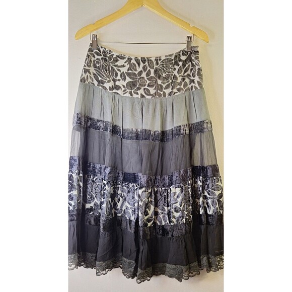 Vtg 90's Y2K RAVE Midi Skirt Sz S Velvet Burnout Lace Trim Regency Cottage Core - Picture 2 of 7